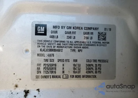 2019 Buick Encore Preferred from USA, damaged, VIN KL4CJESB8KB846612